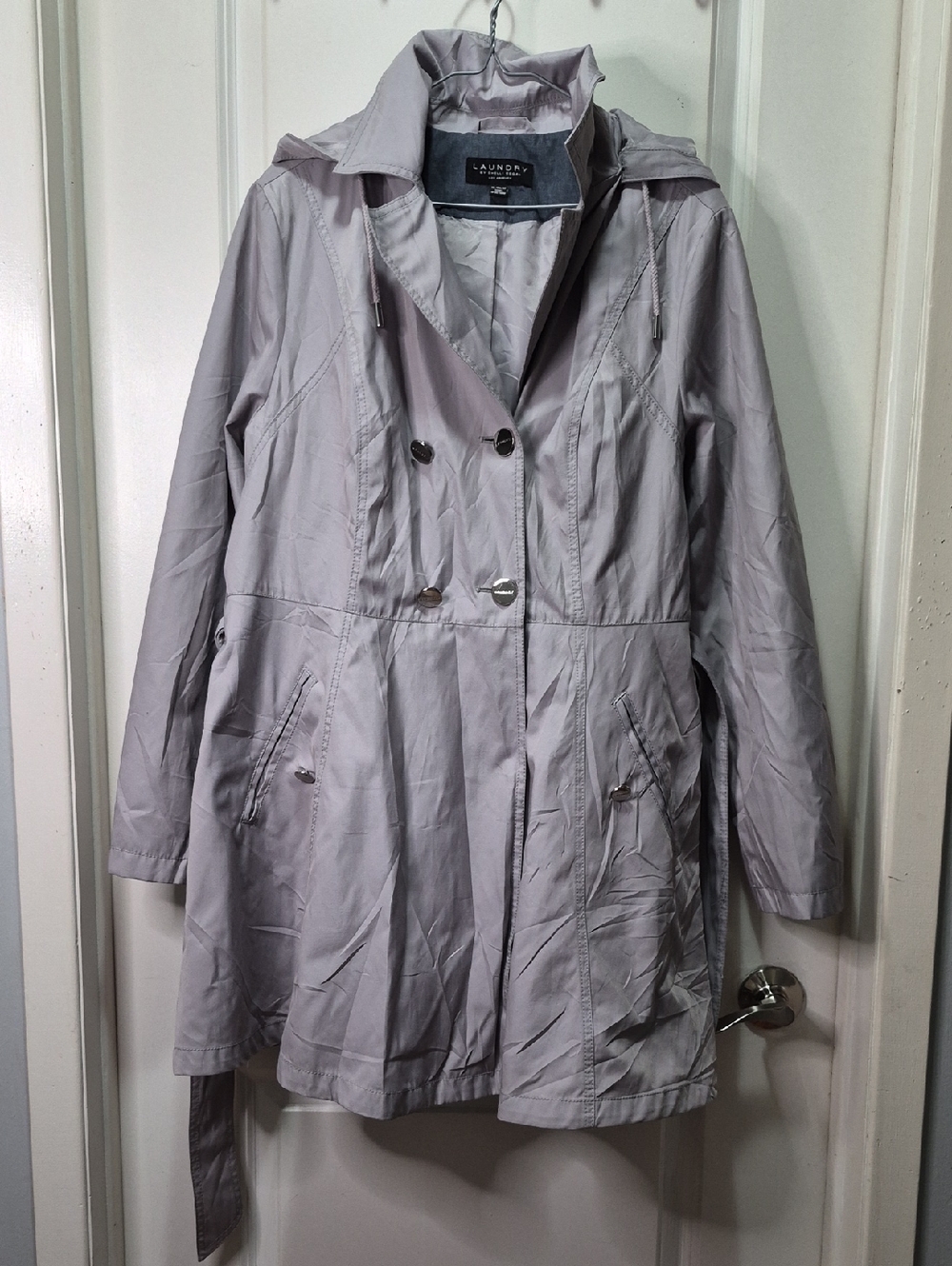 Laundry By Shelli Segal Light Gray Hooded Double-Breasted Trench‎